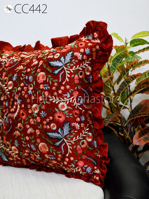 Embroidered Throw Pillow Square Decorative  Designer Home Decor  Pillow Cover Handmade Embroidery Cushion Cover House Warming Bridal Shower Gift