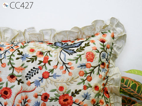 Embroidered Frill Lumbar Pillow Throw Cushion Cover Embroidered Cushion Cover Handmade Embroidery Throw Pillow