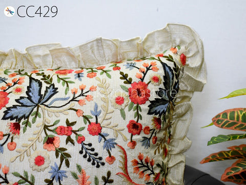 Embroidered Frill Square Pillow Throw Cushion Cover Handmade Embroidery Throw Pillow