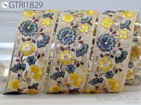 9 Yard Embroidery Fabric 45mm Trim Cushion Covers Embellishment Embroidered Saree Sewing Crafting Border Indian Wedding Dress Gown Tape