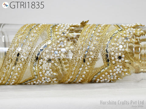 9 Yard Gold Indian Beaded 9cm Trim Rhinestone Ribbon Lehenga Trimmings Christmas Dresses Embellishments Saree Border Bridal Clutches Laces