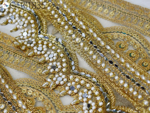9 Yard Gold Indian Beaded 9cm Trim Rhinestone Ribbon Lehenga Trimmings Christmas Dresses Embellishments Saree Border Bridal Clutches Laces