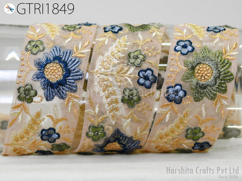 9 Yard Indian 5cm Embroidered Fabric Trim Embellishment Saree Ribbon Sewing Crafting Embroidery Border Wedding Dress Trimmings Cushion Cover