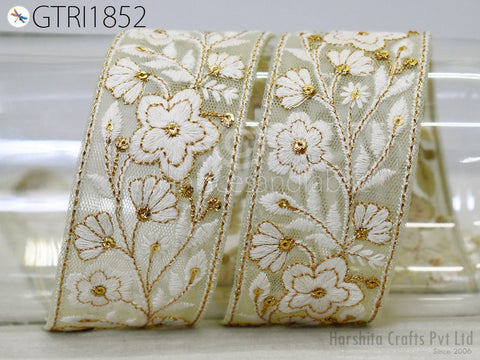 9 Yard Indian Sari Embellishments Embroidery 5 Cm Trim Embroidered Saree Ribbon Cushions Sewing Crafting Trimmings Curtains Headbands Border