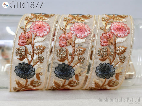 9 Yard Embroidery 3cm Fabric Trim Cushion Cover Embellishment Embroidered Saree Ribbon Sewing Crafting Border Indian Wedding Dress Gown Tape