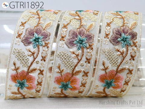 9 Yard Indian 4cm Embroidery Fabric Trim Embroidered Saree Ribbon Sewing DIY Crafting Sari Border Costume Wedding Dress Embellish Home Decor