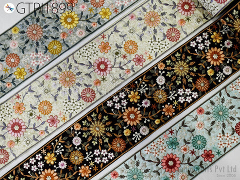 9 Yard Embroidered 10cm Trimmings Fabric Trims Indian Embroidery Sari Border Laces Ribbon Decorative Sewing Saree Dresses Home Decor