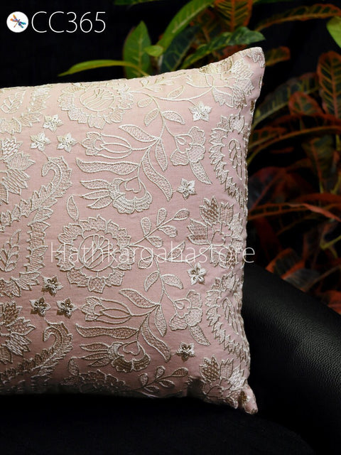Pink Pillowcase Cotton Embroidery Cushion Cover Throw Lumbar Embroidered Decorative Home Decor Sham House Warming Bridal Shower Wedding gift