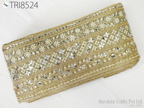 9 Yard Gold Indian Beaded 14 CM Trim Rhinestone Ribbon Lehenga Trimmings Christmas Dresses Embellishments Saree Border Bridal Clutches Laces