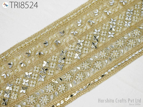9 Yard Gold Indian Beaded 14 CM Trim Rhinestone Ribbon Lehenga Trimmings Christmas Dresses Embellishments Saree Border Bridal Clutches Laces