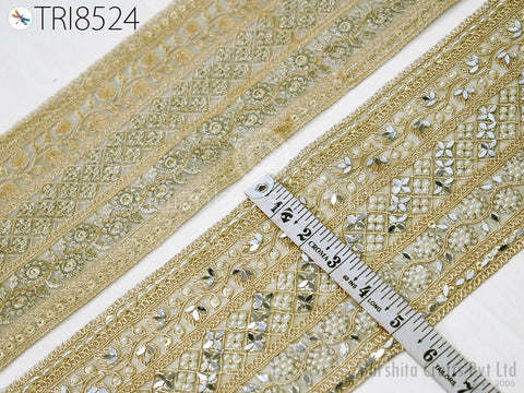 9 Yard Gold Indian Beaded 14 CM Trim Rhinestone Ribbon Lehenga Trimmings Christmas Dresses Embellishments Saree Border Bridal Clutches Laces