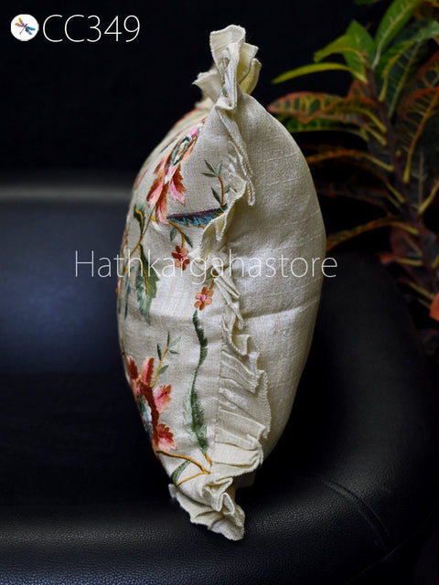 Floral Embroidered Throw Pillow Square Decorative Home Decor Pillow Cover Handmade Embroidery Cushion Cover House Warming Bridal Shower Gift