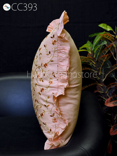 Floral Embroidered Throw Pillow Square Decorative Home Decor Pillow Cover Handmade Embroidery Cushion Cover House Warming Bridal Shower Gift