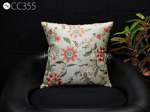 Ivory Embroidered Throw Pillow Handmade Embroidery Cushion Cover Decorative Home Decor Pillowcase