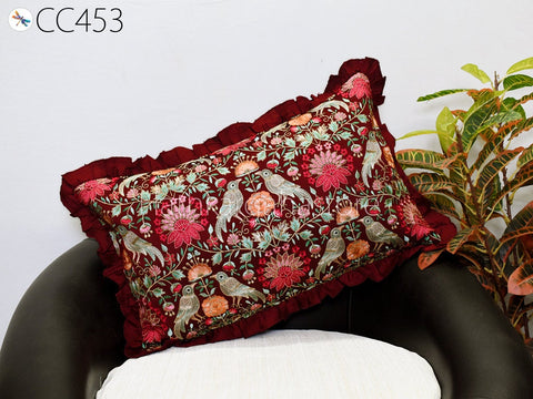 Rectangle Throw Pillow Lumbar Euro Sham 12X26 Embroidered Cushion Cover Decorative Frilled Pillowcase House Warming Bridal Shower Gift 26x26