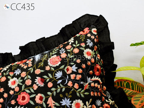 Embroidered Frill Square Pillow Throw Cushion Cover Handmade Embroidery Throw Pillow