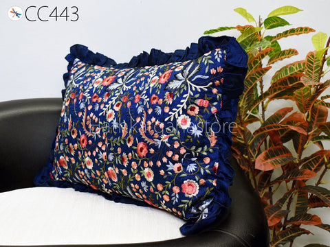 Blue Pillowcase Cotton Embroidery Cushion Cover Throw Lumbar Embroidered Decorative Home Decor Sham House Warming Bridal Shower Wedding gift