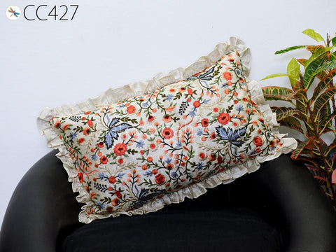 Rectangle Throw Pillow Lumbar Euro Sham 12X26 Embroidered Cushion Cover Decorative Frilled Pillowcase House Warming Bridal Shower Gift 26x26