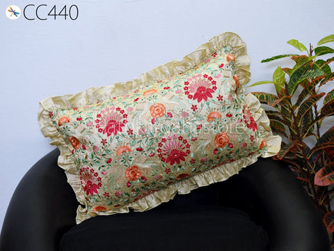 Rectangle Throw Pillow Lumbar Euro Sham 12X26 Embroidered Cushion Cover Decorative Frilled Pillowcase House Warming Bridal Shower Gift 26x26