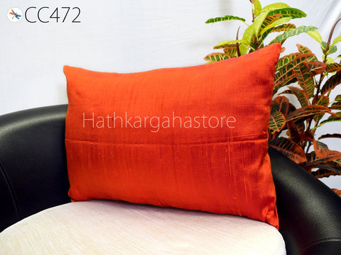 Iridescent Orange Dupioni Pure Silk Throw Pillow Cushion Cover Lumbar Euro Sham 12X 26 Handmade Home Decor Pillowcase Gift for House Warming