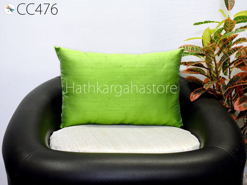 Green Dupioni Pure Silk Cushion Cover Rectangle Handmade Lumbar Throw Pillow 12x26 Home Decor Silk Pillowcase House Warming Baby Shower Gift