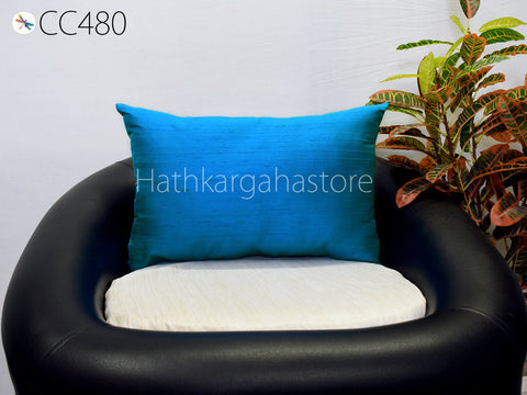 Blue Dupioni Pure Silk Cushion Cover Rectangle Handmade Lumbar Throw Pillow Decorative 12x26 Silk Pillowcase Home Decor Bridal Shower Gift
