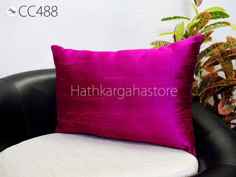 Pure Silk Pillowcase | Magenta Lumbar Cover | Rectangle Handmade Dupioni Silk Sham Pillow | Silk Decorative Home Decor | Luxury House Warming Bridal Wedding Gift