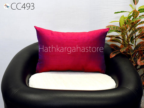 Iridescent Blue Red Dupioni Pure Silk Throw Pillow Cushion Cover Lumbar Euro Sham 12X 26 Handmade Home Decor Pillowcase House Warming Gift