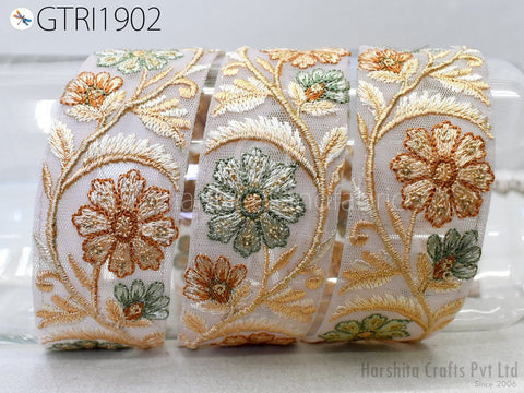 9 Yard Embroidery 4 CM Ribbon Fabric Trim Indian Embellishment Embroidered Saree Crafting Border Wedding Dress Trimmings Cushion Covers