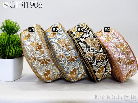 9 Yard Embroidery Fabric 4 Cm Trim Cushion Covers Embellishment Embroidered Saree Ribbon Sewing Crafting Border Indian Wedding Gown Tape