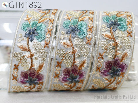 9 Yard Indian 4cm Embroidery Fabric Trim Embroidered Saree Ribbon Sewing DIY Crafting Sari Border Costume Wedding Dress Embellish Home Decor