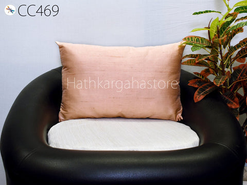 Peach Pure Silk Pillowcase Lumbar Cover Rectangle Handmade Dupioni Silk Sham Pillow Decorative Home Decor House Warming Bridal Wedding Gift