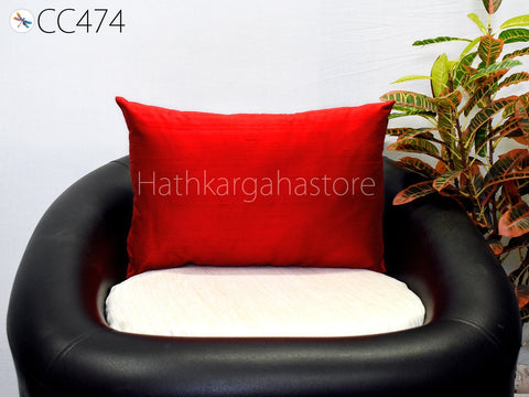 Red Dupioni Pure Silk Cushion Cover Rectangle Handmade Lumbar Throw Pillow 12x26 Home Decor Silk Pillowcase House Warming Bridal Shower Gift