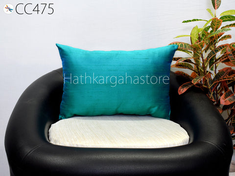 Iridescent Peacock Dupioni Pure Silk Throw Pillow Cushion Cover Lumbar Euro Sham 12X 26 Handmade Home Decor Pillowcase House Warming Gift