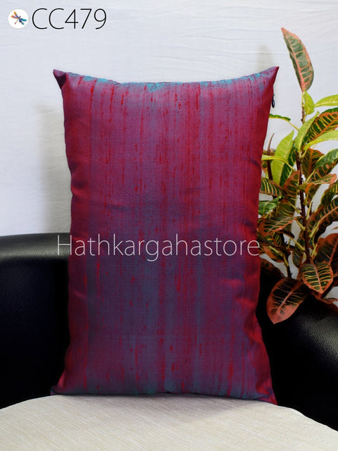 Iridescent Blue Red Cushion Cover, Dupioni Pure Silk Rectangle Throw Pillow, Euro Sham Home Decor Handmade Pillowcase House Warming Gift Mom