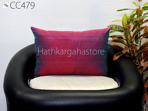 Iridescent Blue Red Cushion Cover, Dupioni Pure Silk Rectangle Throw Pillow, Euro Sham Home Decor Handmade Pillowcase House Warming Gift Mom