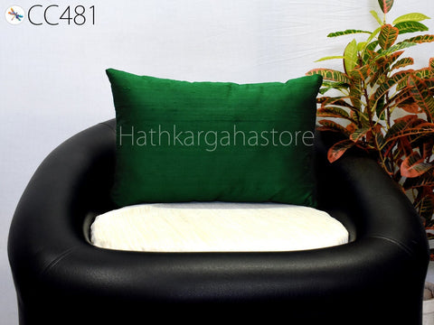 Green Dupioni Pure Silk Cushion Cover Rectangle Handmade Lumbar Throw Pillow 12x26 Home Decor Silk Pillowcase House Warming Bridal maid Gift