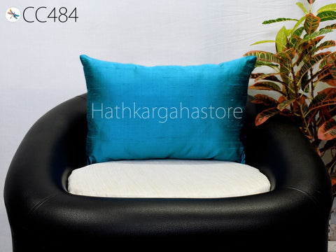 Iridescent Blue Black Dupioni Pure Silk Throw Pillow Cushion Cover Lumbar Euro Sham 12X 26 Handmade Home Decor Pillowcase House Warming Gift