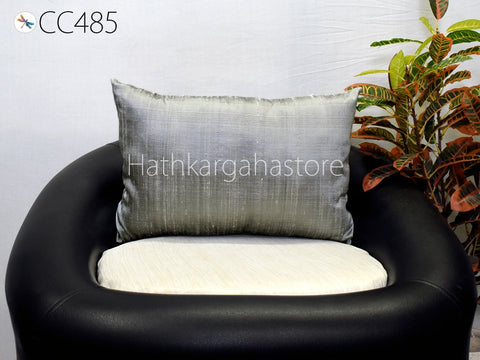 Grey Pure Silk Pillowcase Lumbar Cover Rectangle 12x26 Handmade Dupioni Silk Sham Pillow Home Decor House Warming Wedding Christmas Gift