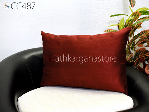 Burgundy Dupioni Pure Silk Cushion Cover Rectangle Handmade Lumbar Throw Pillow 12x26 Home Decor Silk Pillowcase Baby Shower Christmas Gift