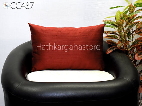 Dupioni Pure Silk Cushion Cover | Rectangle Handmade Burgundy Lumbar | Throw Pillow 12x26 Silk Pillowcase Baby Shower  Burgundy Home Decor Christmas Gift
