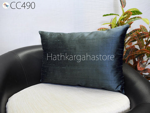 Pure Silk Cushion Cover | Grey Dupioni Rectangle Handmade Lumbar Throw Grey Pillow 12x26 Luxury Home Decor Silk Pillowcase House Warming Festival Gift