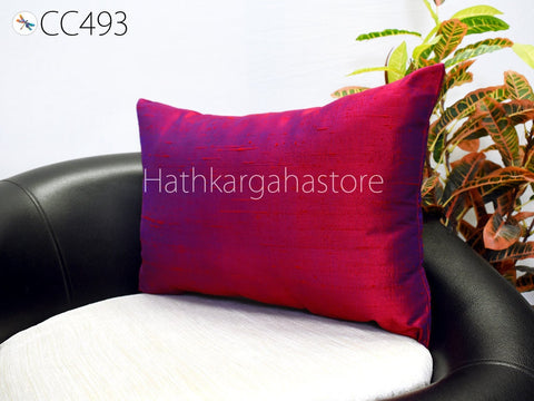Dupioni Pure Silk Throw Pillow | Iridescent Blue Red Cushion Cover | Lumbar Euro Sham 12X 26 | Handmade Personalized Home Decor Pillowcase | Luxury House Warming Gift