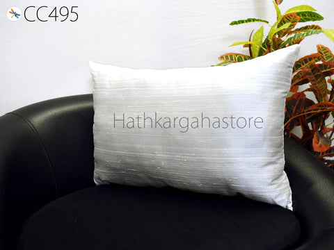 Dupioni Pure Silk Cushion Cover | Ivory Rectangle Handmade Lumbar | Solid Throw Pillow 12x26 | Luxury Home Decor Silk Pillowcase | House Warming | Personalized Baby Shower Gift