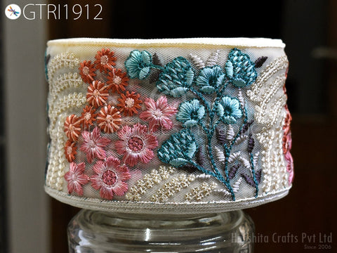 9 Yard Indian 8CM Decorative Embroidery Fabric Trim Dresses Embellish Tapes DIY Crafting Sewing Saree Indian Sari Border Embroidered Ribbon