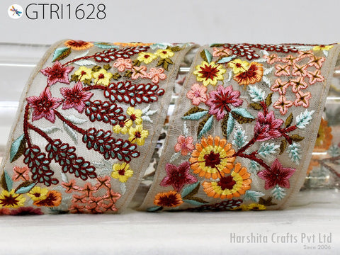 9 Yard Embroidery Ribbon Indian Embroidered Fabric Trim Embellishment Cushions DIY Crafting Sewing Sari Border Wedding Saree Tapes Dresses