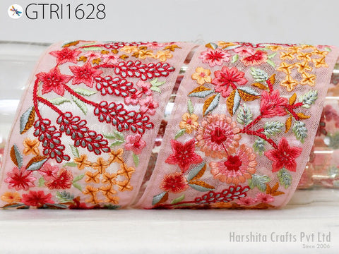 9 Yard Embroidery Ribbon Indian Embroidered Fabric Trim Embellishment Cushions DIY Crafting Sewing Sari Border Wedding Saree Tapes Dresses