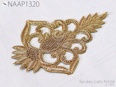 Gold Zardozi Patches, Handcrafted Appliques Beaded Appliques, Sew on Denim Jackets, Golden Appliques, Wedding Dress Applique, Decorative Applique