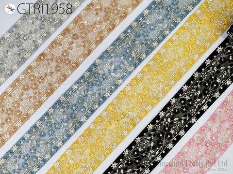 9 Yard Embroidered Ribbon Indian 6cm Trim Embellishment Fabric Trimming DIY Crafting Sewing Sari Border Wedding Saree Tape Embroidery Dress
