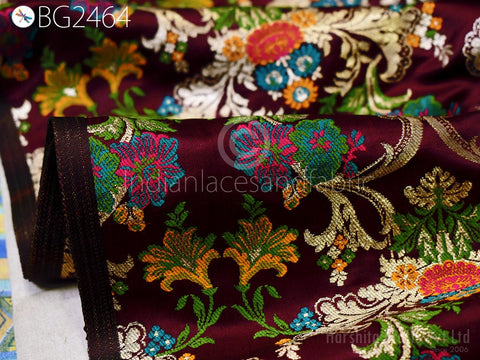 Wine Brocade Fabric Indian Wedding Dresses by the yard fabric Varanasi Silk, blended silk for clothing, curtain making fabric, outdoor fabric, wedding dress brocade